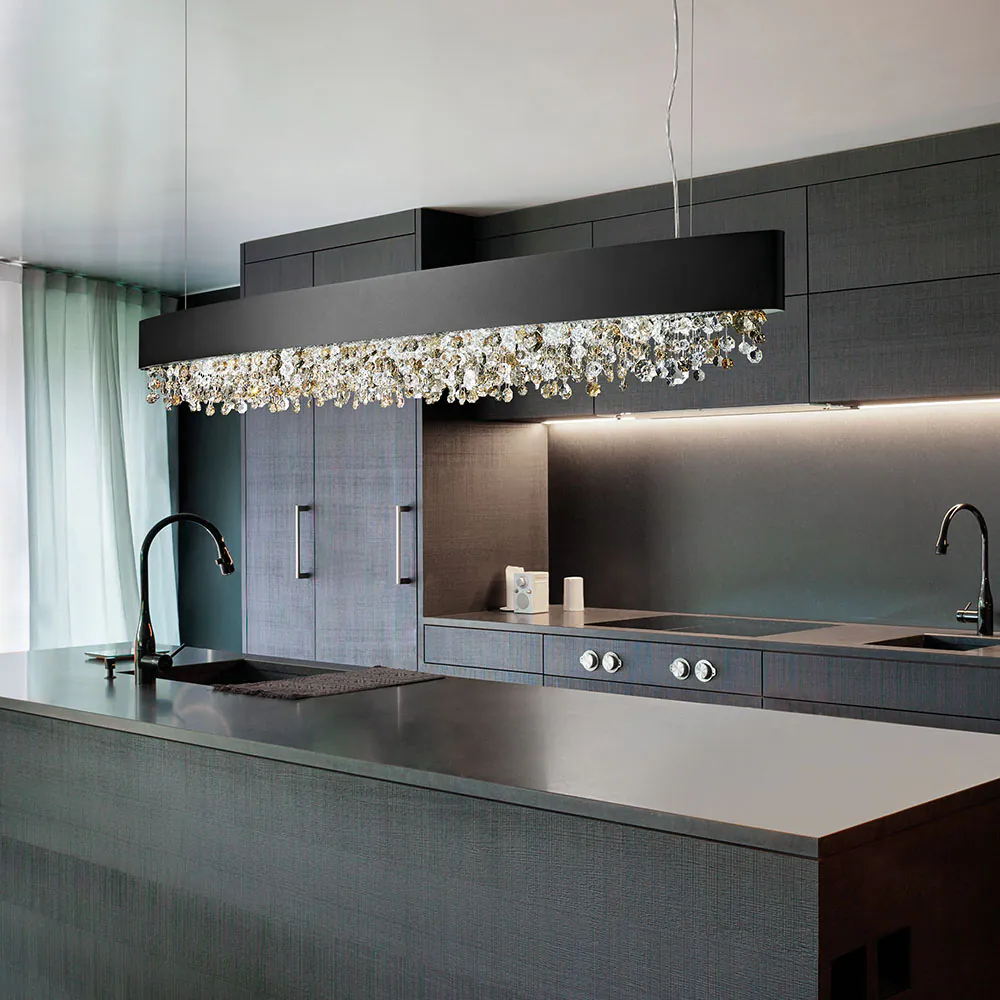 Olà S4 OV 100 Pendelleuchte, Schwarz matt / Rauchglas, L: 100 cm, LED - Ausstellungsstück