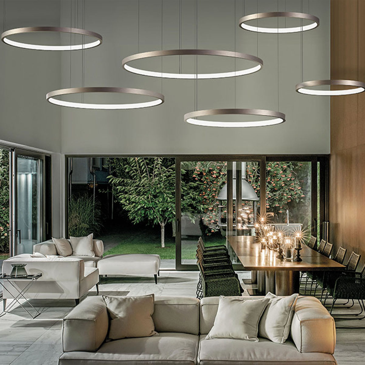 Aura S60 Pendelleuchte, Weiß, Ø: 60 cm, Nicht dimmbar Aura S120 Pendelleuchte, Messing brüniert, Ø: 120 cm, Dimmbar