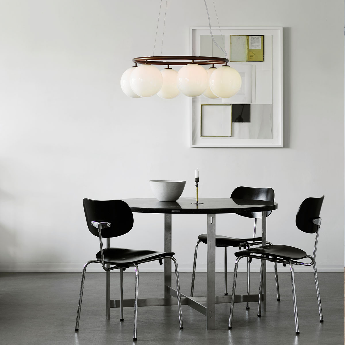 Miira 6 Kronleuchter Ø: 80 cm, Dunkelbronze, Glas transparent Miira 6 Kronleuchter Ø: 80 cm, Steingrau, Opalglas