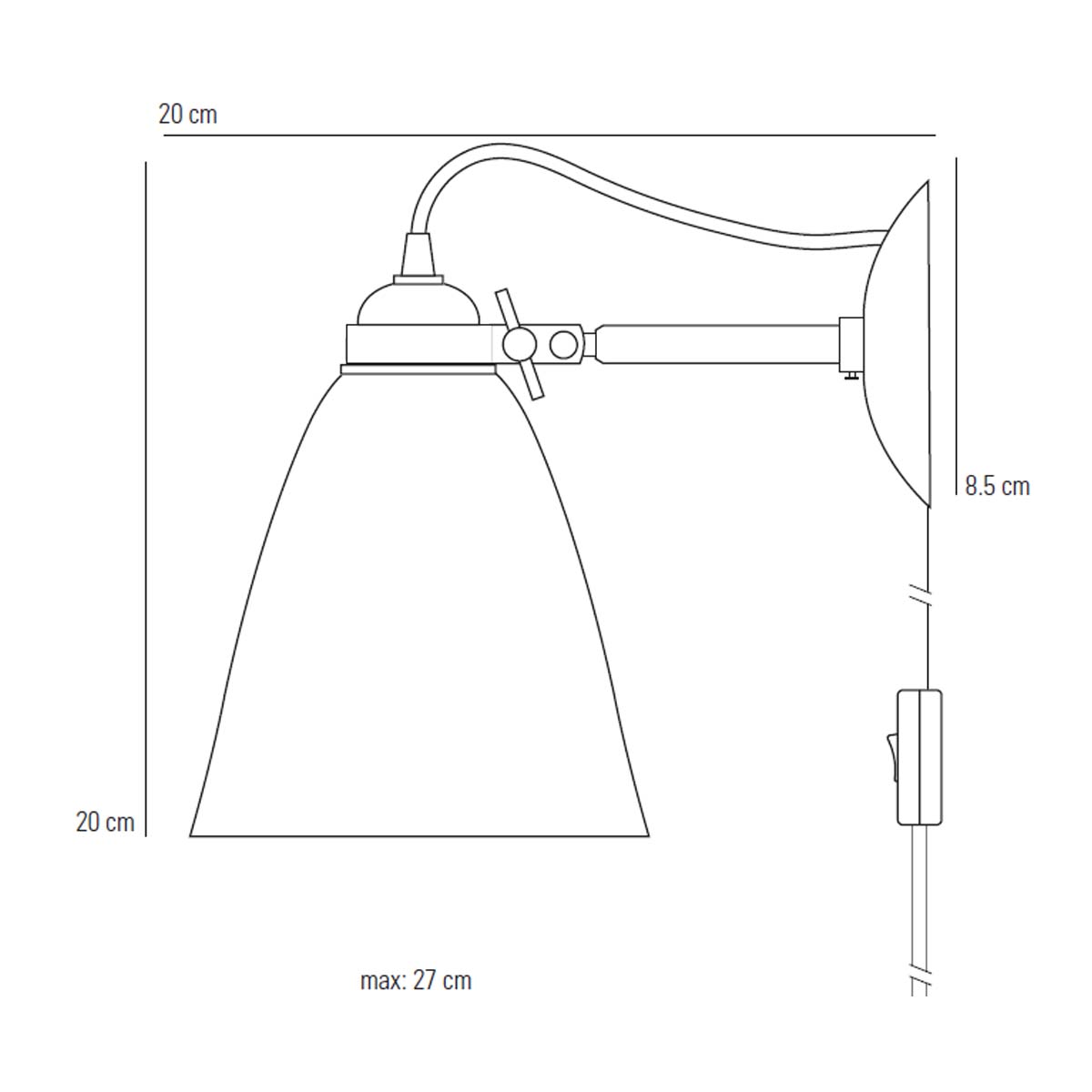 Hector Wall 30 Wandleuchte, Ø: 12 cm, Schwarzes Stoffkabel, Mit Schalter, Stecker und Kabel Hector Wall 30 Wandleuchte, Ø: 12 cm, Graues Stoffkabel, Mit Schalter, Stecker und Kabel