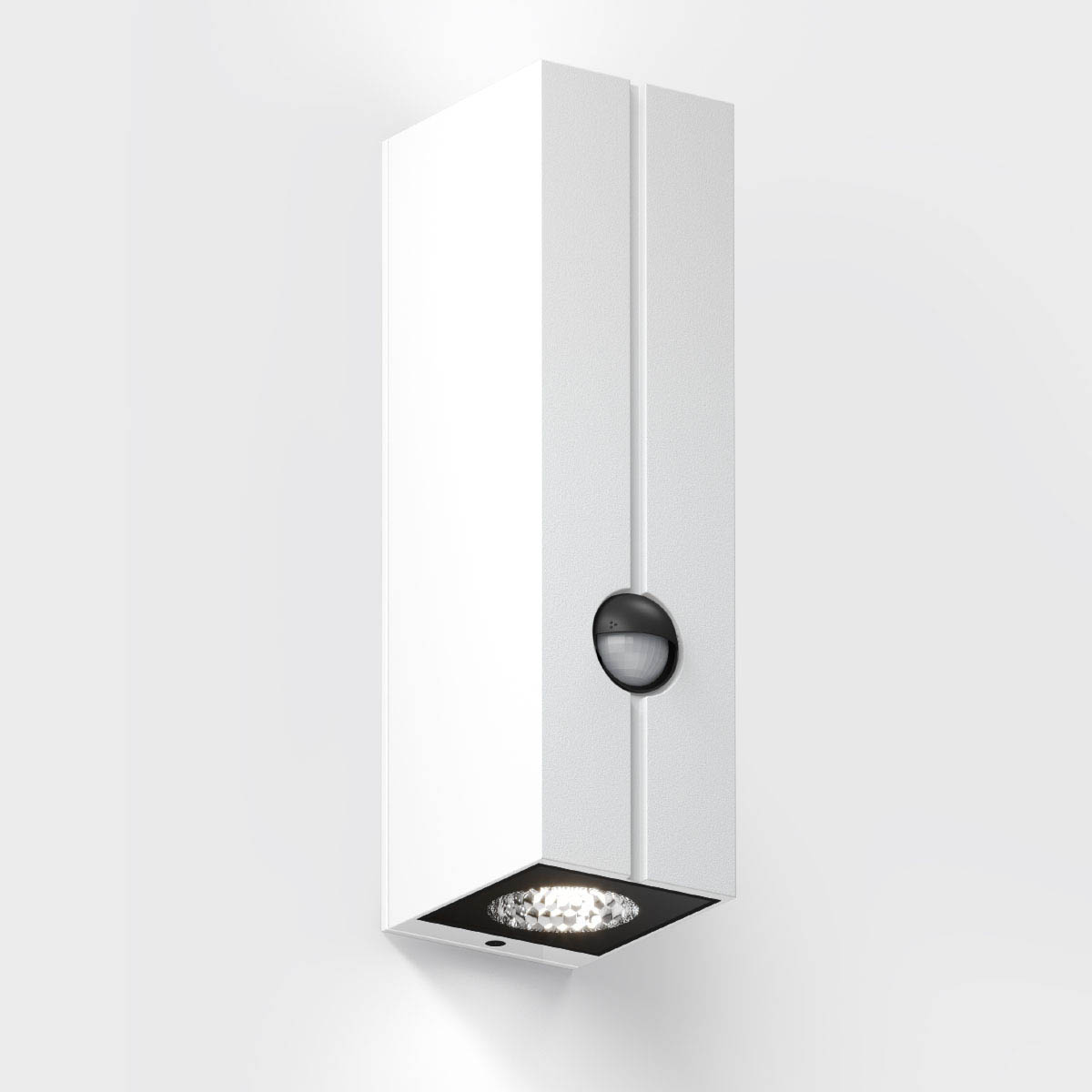 cut control Wandleuchte mit Bewegungsmelder, H: 23 cm, B: 6,5 cm, Pure White Rechteckige Wandleuchte mit Bewegungsmelder für außen weiß