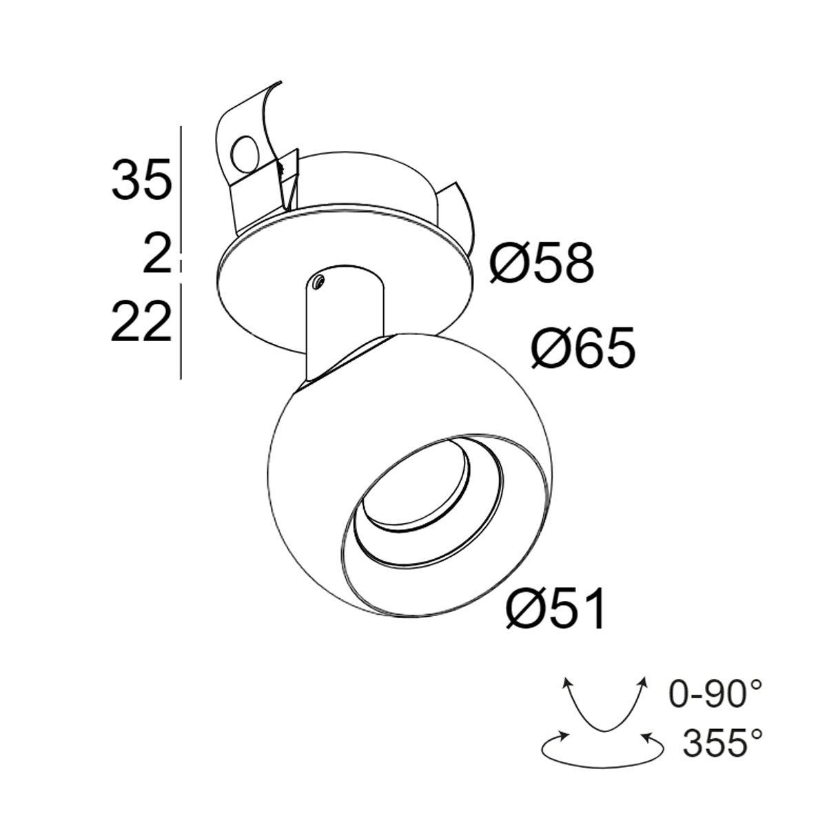 BOWIE CLIP 93037 Einbaustrahler, Ø: 6,5 cm, Weiß, Warmweiß 3000K, 37°