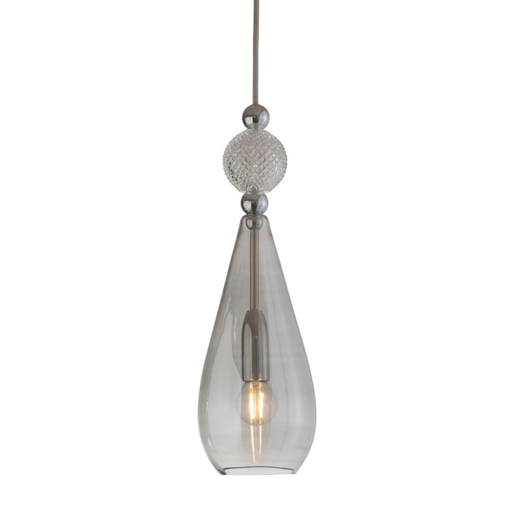 Smykke Pendelleuchte M Ø 12,5 cm, Smokey Grey Silber, Ball Kristallglas