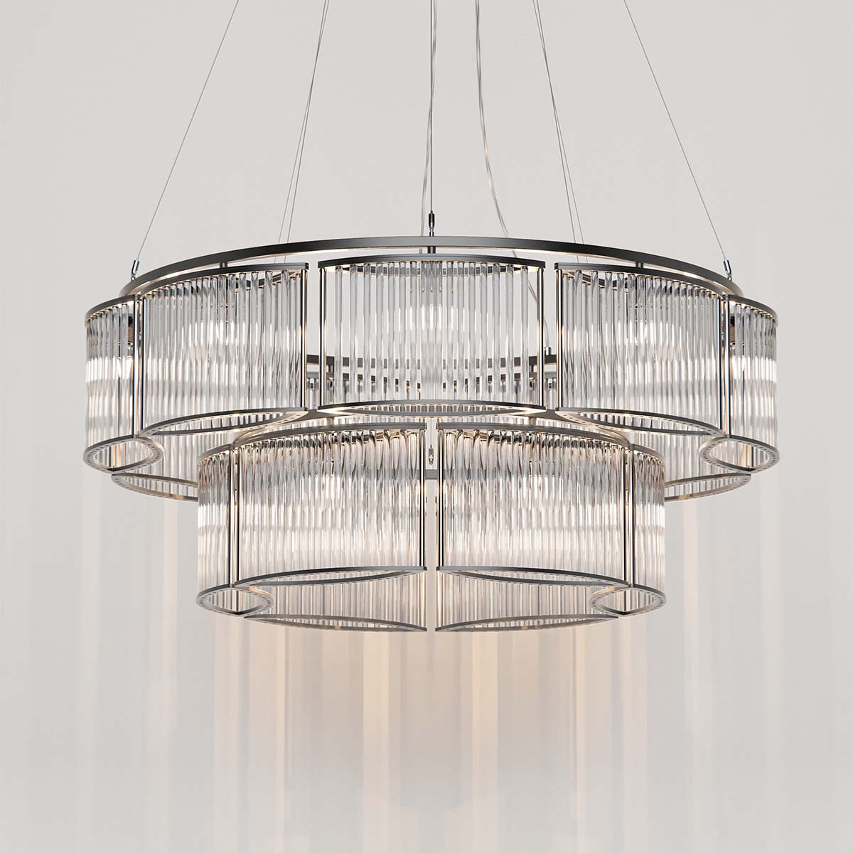 Licht im Raum Stilio 9/6 Kronleuchter Eleganter ovaler Kronleuchter mit geschwungenen Glasschirmen und modernem Design Licht im Raum Stilio 9/6 Kronleuchter Eleganter ovaler Kronleuchter mit geschwungenen Glasschirmen und modernem Design