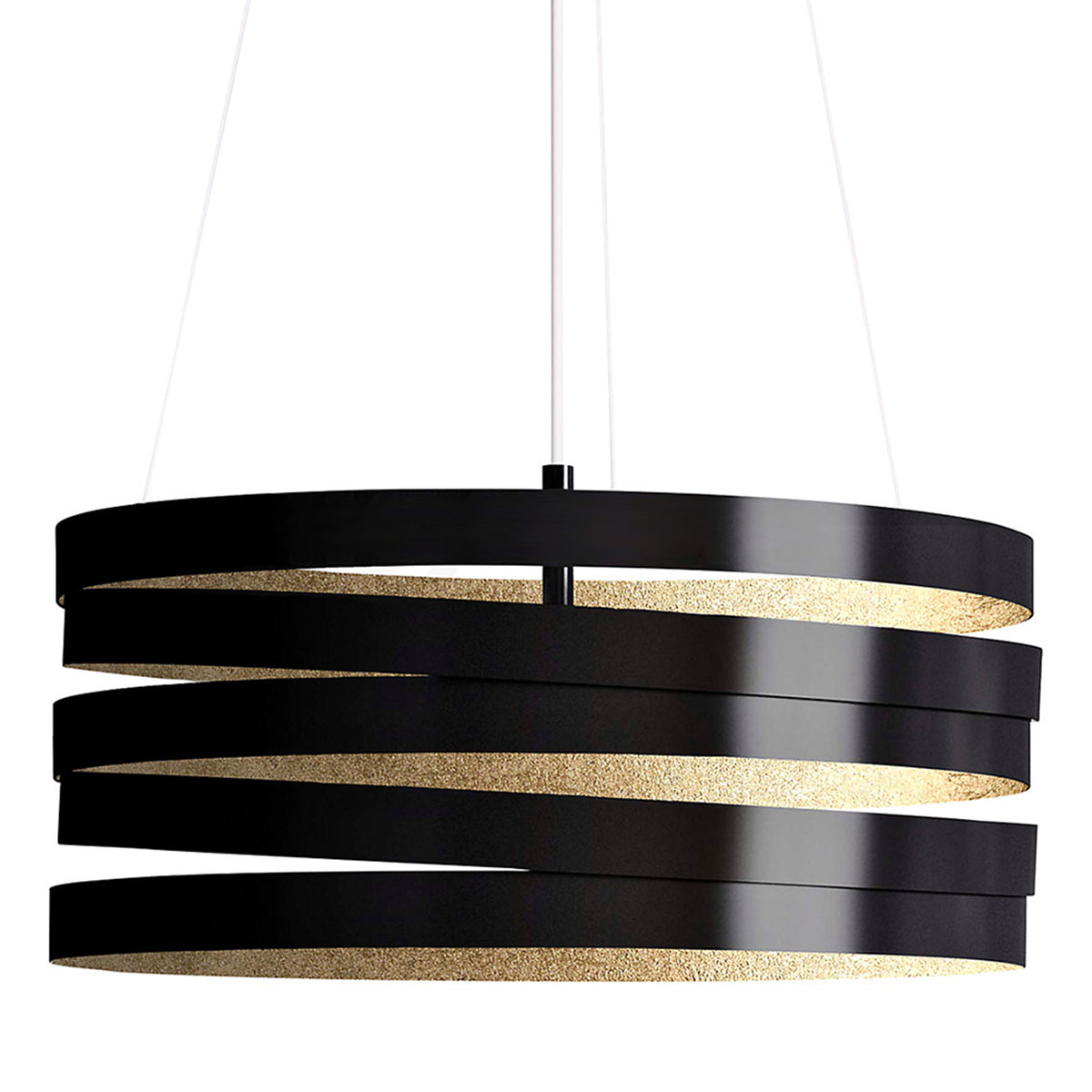 Band Pendelleuchte, Ø: 50 cm, H: 30 cm, Schwarz & Blattgold, LED