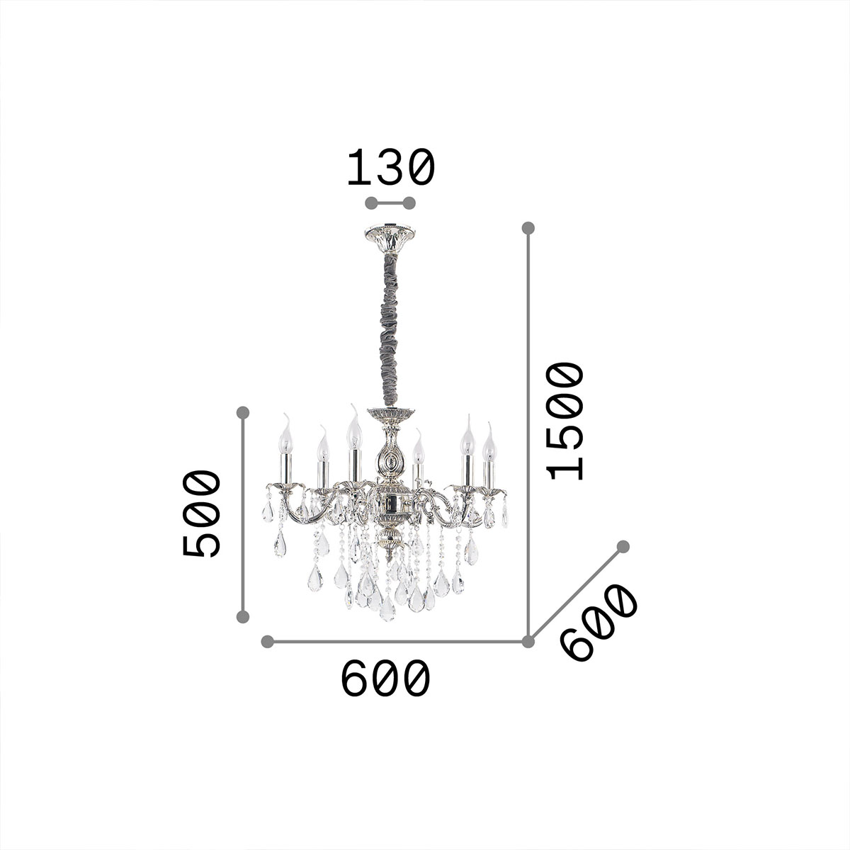 Impero SP6 Kronleuchter 6-flammig, Silber, Ø: 60 cm