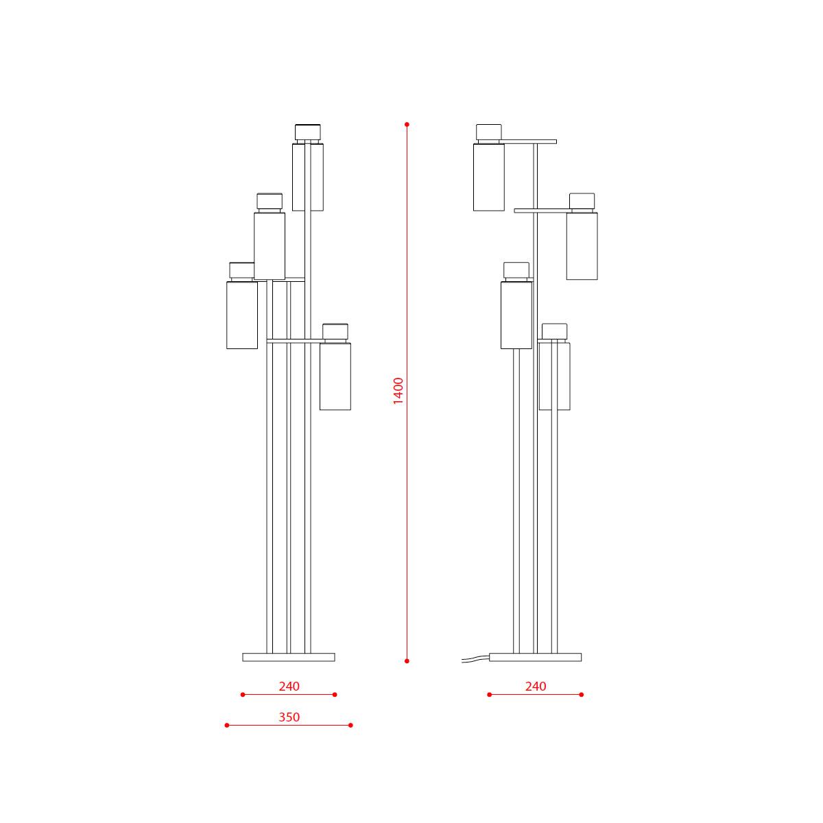 Osman 560.64 Stehleuchte 4-flammig H: 140 cm, Schwarz Matt / Messing & Klarglas, Schaltbar Osman 560.64 Stehleuchte 4-flammig H: 140 cm, Schwarz Matt / Schwarz Chrom & Rauchglas, Dimmbar