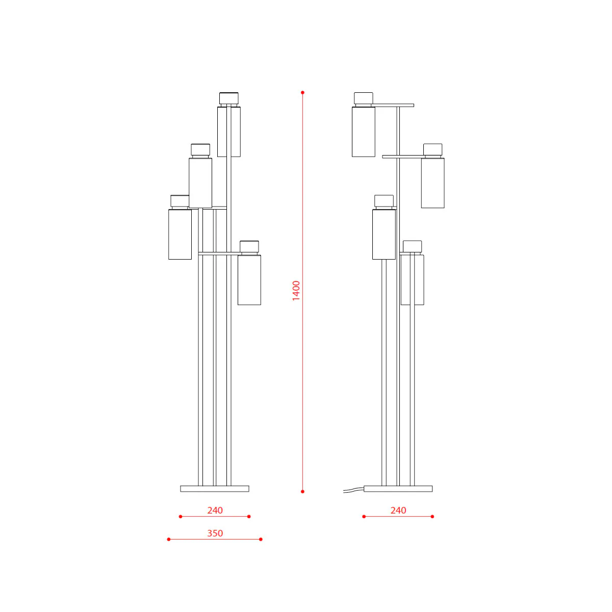 Osman 560.64 Stehleuchte 4-flammig H: 140 cm, Schwarz Matt / Schwarz Chrom & Rauchglas, Dimmbar