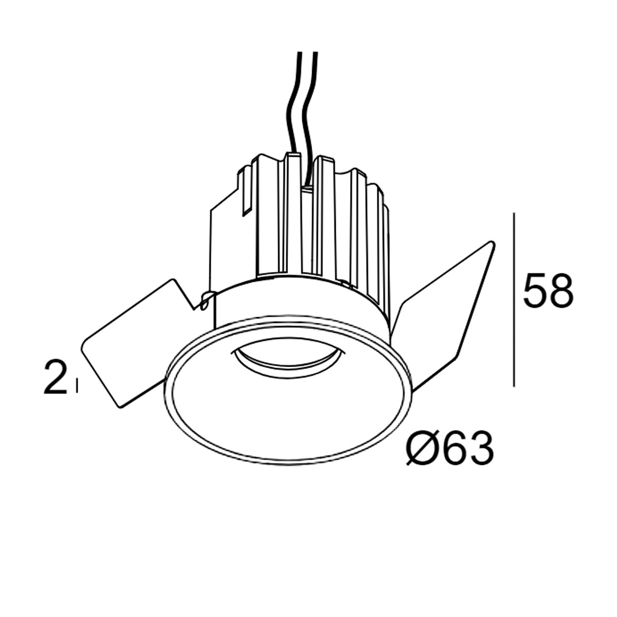 DeltaLight MINI REO II 93037 Einbaustrahler, Ø: 6,3 cm , Weiß, Warmweiß 3000K, 37° Einbaustrahler – technische Zeichnung