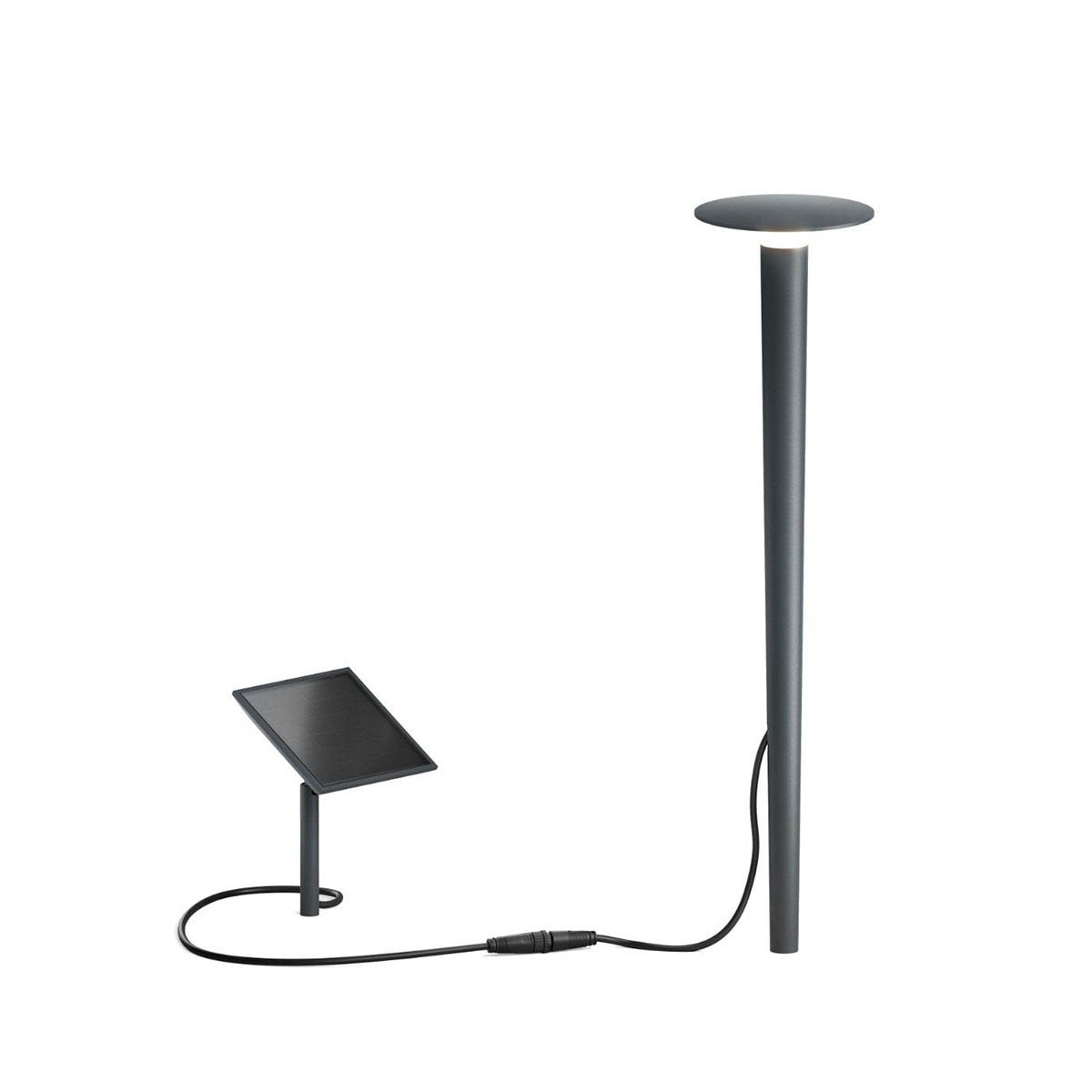 Längliche Erdspießleuchte anthrazit mit Solarpanel und schwarzem Verbindungskabel