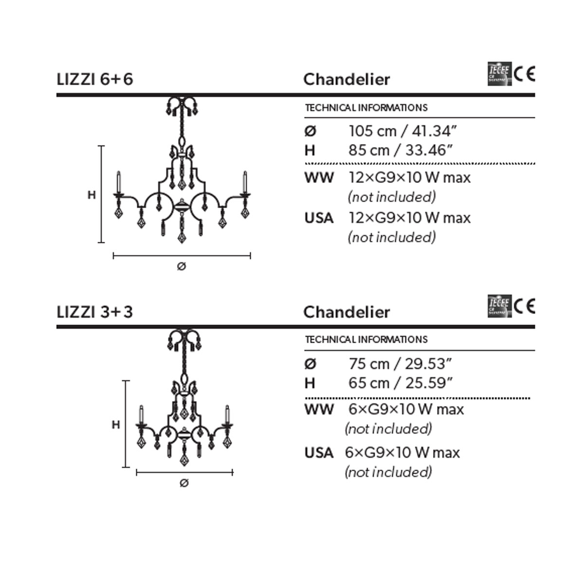 Lizzi 6+6 Kronleuchter, 12-flammig , Ø: 105 cm