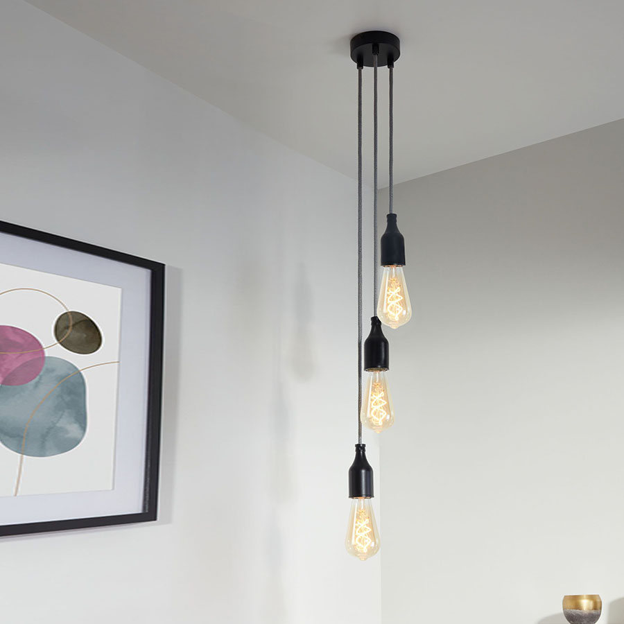 Lampen Baldachin Metall 3-fach Schwarz, Ø: 10 cm x H: 2,5 cm