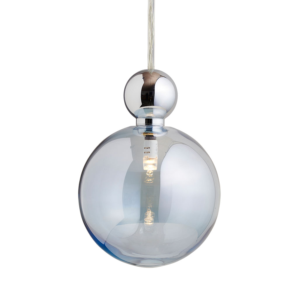 Uva Pendelleuchte L Ø 10 cm, Topaz Blue, Silber, für Multi-Baldachin