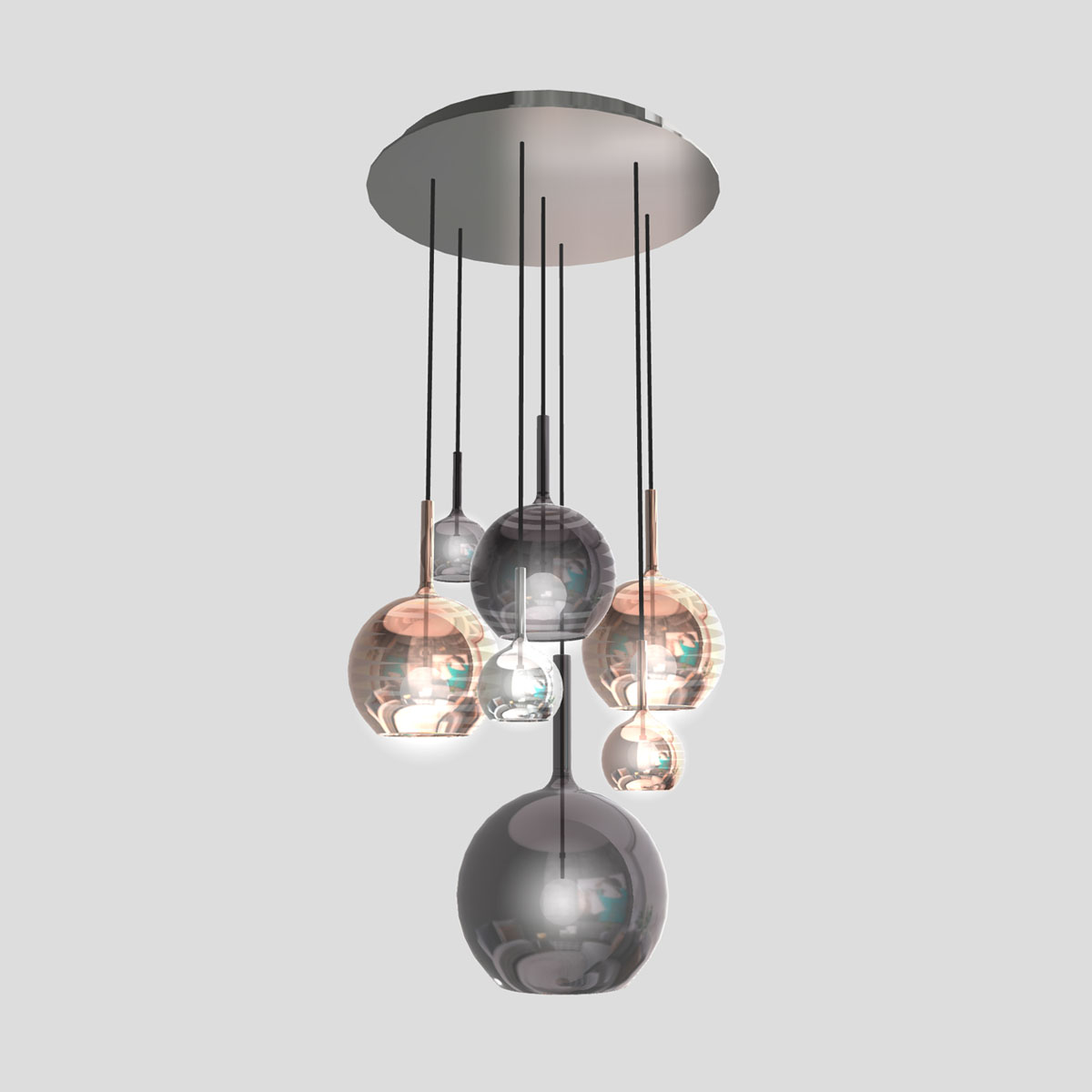 Glo Komposition 7-flammig, Baldachin Ø: 60 cm, Weiß, 2 m