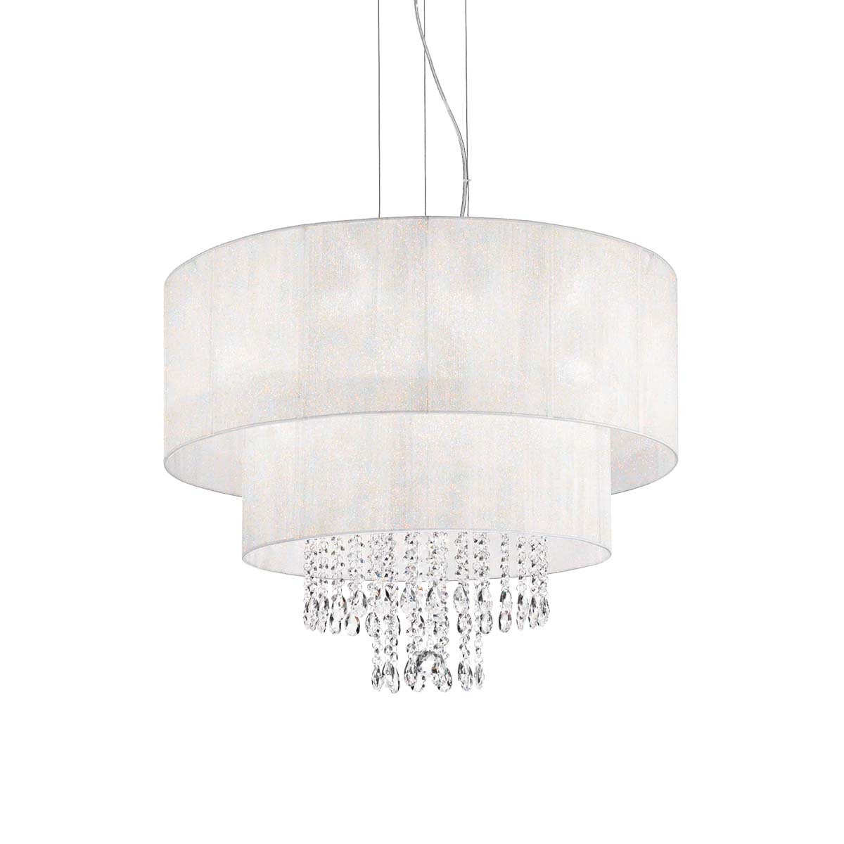 Ideal Lux Opera SP6 Pendelleuchte Opera SP6 Pendelleuchte, Ø: 71 cm Metall Kristallglas Weiß Pendelleuchten – italienisches Design, höhenverstellbar für Esszimmer