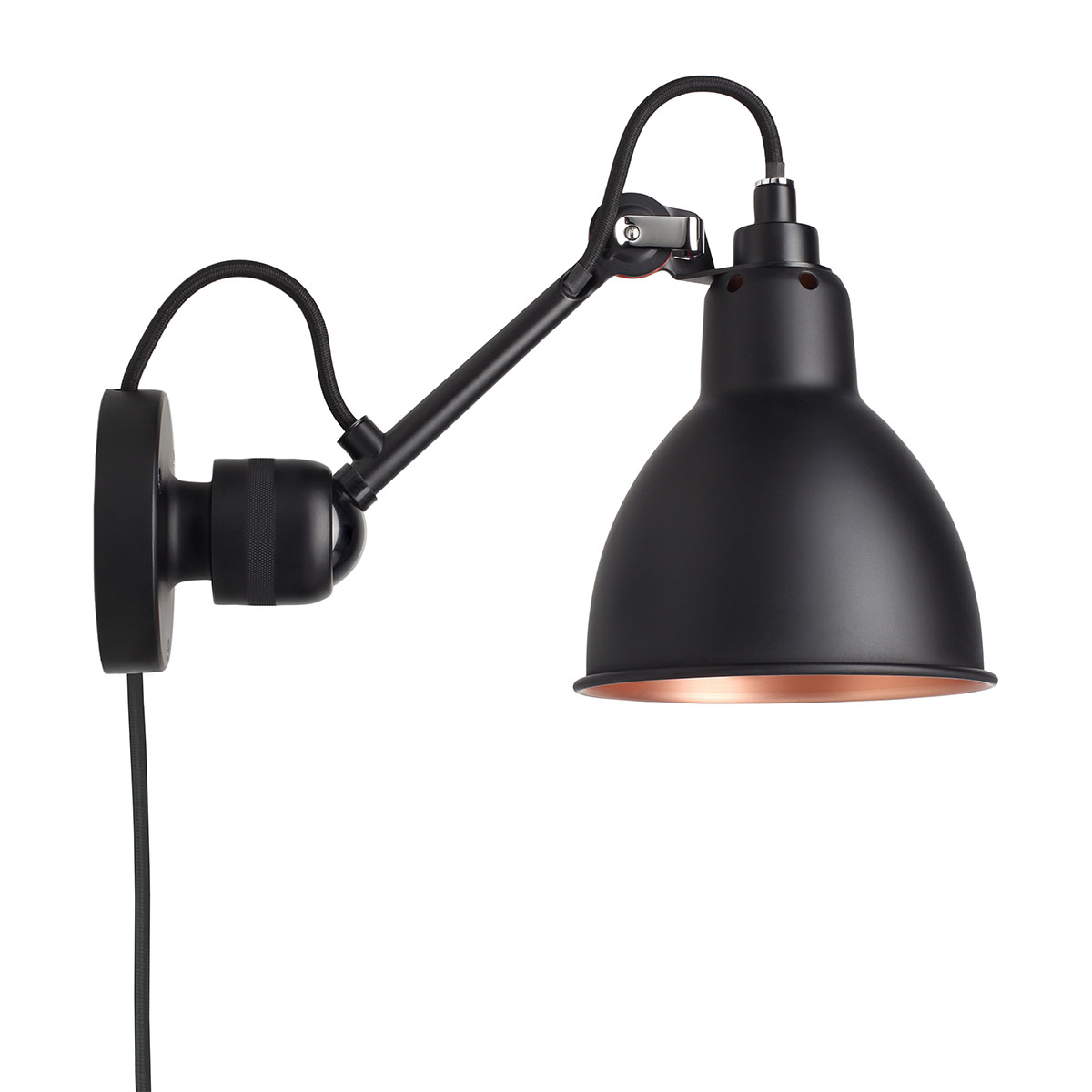 DCW Editions Lampe Gras N° 304 CA Wandleuchte, T: 15 cm Schwarz, Schirm Schwarz & Kupfer Rund Modern – exklusive Wandleuchte für Treppenhaus