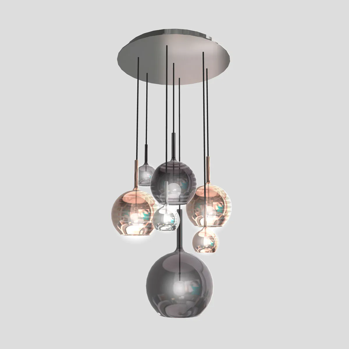 Glo Komposition 7-flammig, Baldachin Ø: 60 cm, Titanfarben, 4 m