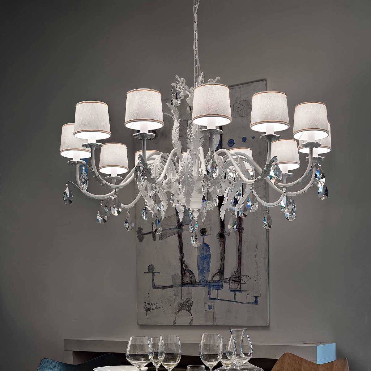 Acantia 12 Kronleuchter, 12-flammig, Ø: 120 cm , Weiß matt