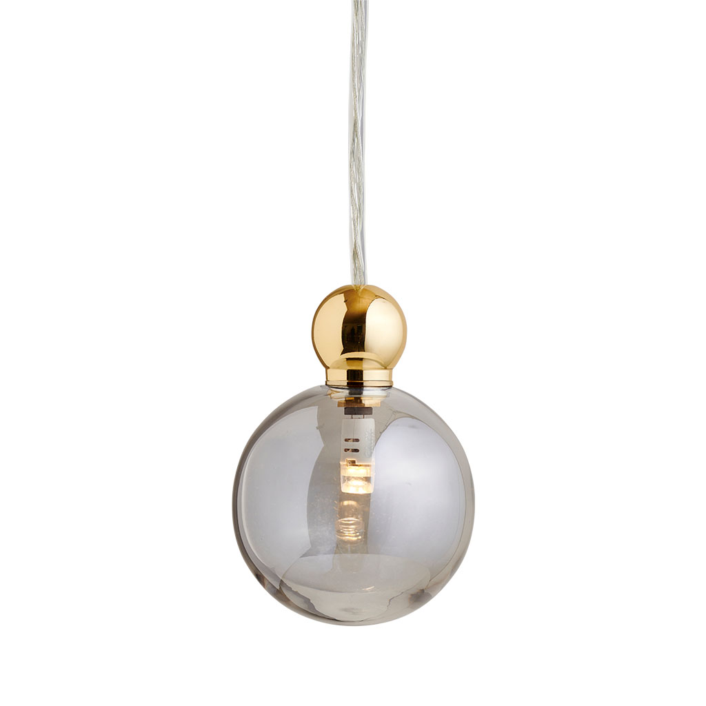 Ebb & Flow Uva Pendelleuchte M Ø 7 cm Uva Pendelleuchte M Ø 7 cm, Smokey Grey, Gold, für Multi-Baldachin Smokey Grey Pendelleuchten – skandinavische Glaslampe, lange Lebensdauer für Esszimmer