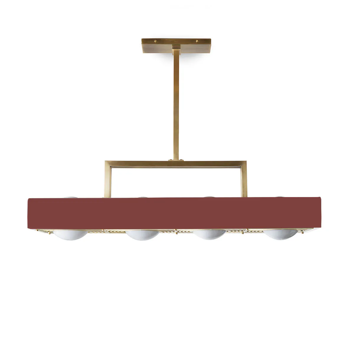 Luxusleuchten aus Großbritannien: Bert Frank Kernel Hängeleuchte, Rot, 4-flammig, gebürstetes Messing und Aluminium und Glas, exklusives britisches Design, sanftes Licht