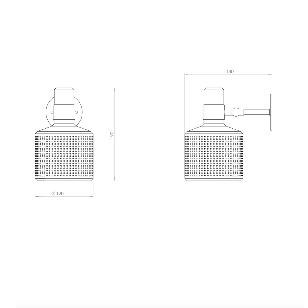 Technische Zeichnung Bert Frank Riddle Single Wandleuchte, H: 19 cm, Messing gebürstet Technische Zeichnung Bert Frank Riddle Single Wandleuchte, H: 19 cm, Schwarz