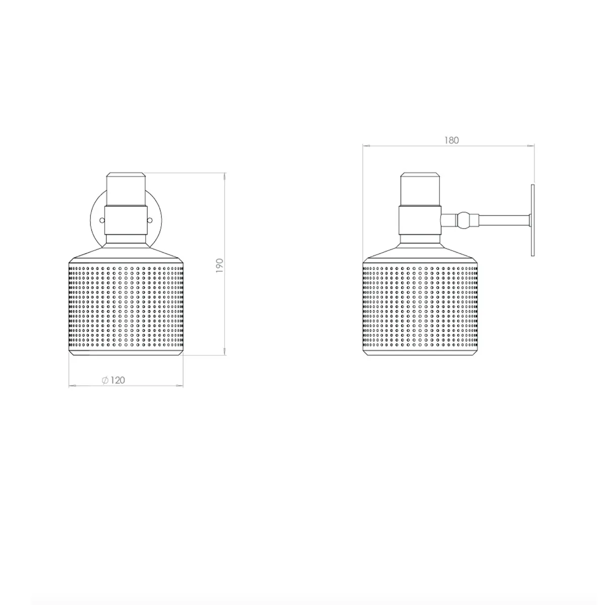 Technische Zeichnung Bert Frank Riddle Single Wandleuchte, H: 19 cm, Schwarz