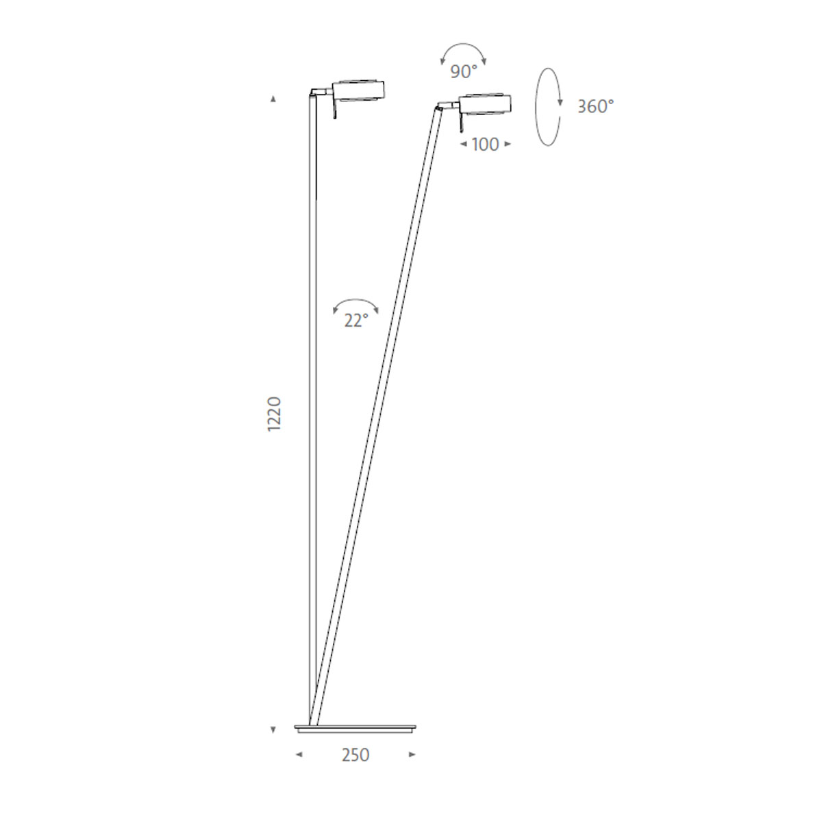 Mawa Pure 2 Stehleuchte, H: 122 cm – technische Zeichnung