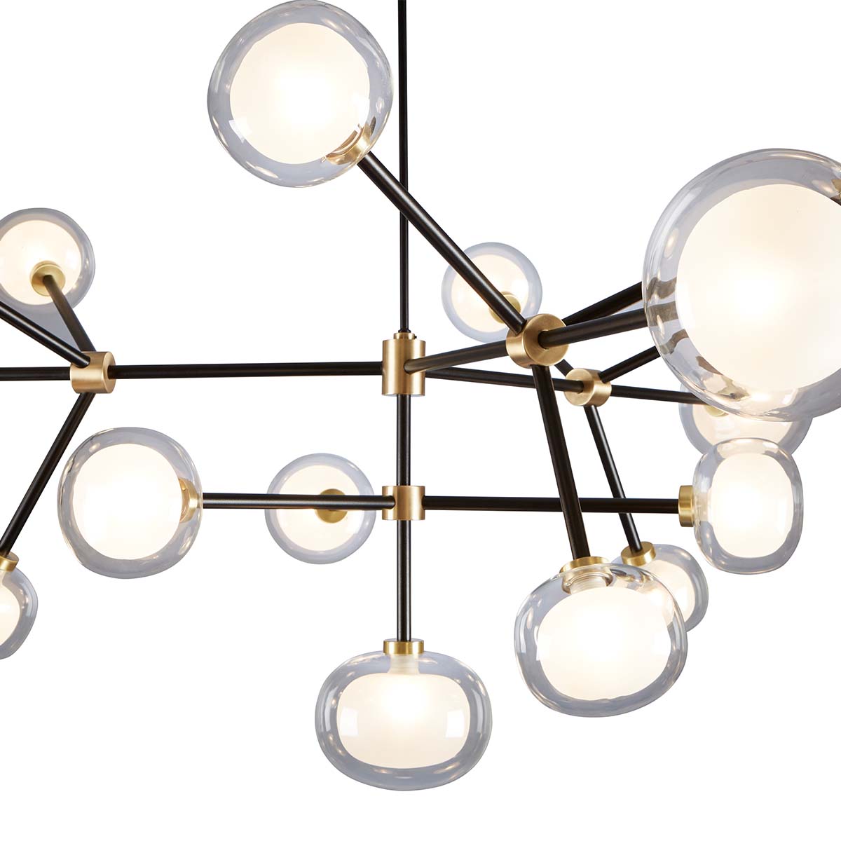 TOOY Nabila 552.19 Pendelleuchte 9-flammig Ø: 65 cm Schwarz Matt / Messing & Klarglas