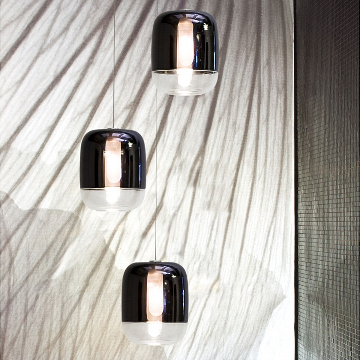 Gong Mini 3R Pendelleuchte, Schwarz / Transparent, G4, 3-flammig- Ausstellungsstück