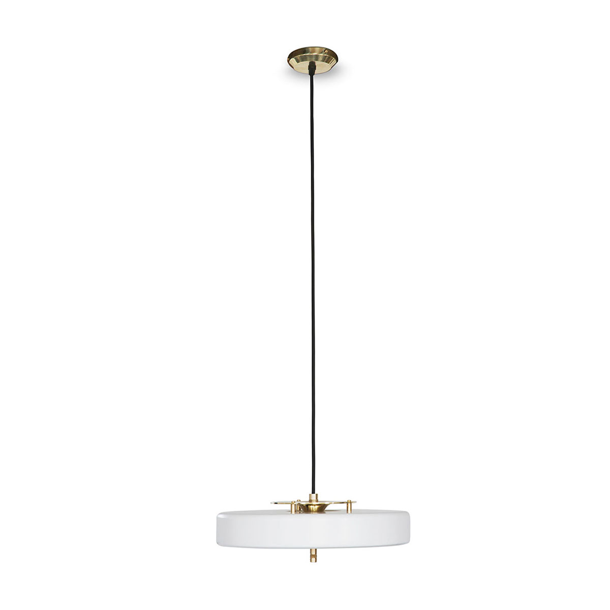 Messing und gebürstetes Aluminium und Polycarbonat Leuchte von Bert Frank – Revolve Hängeleuchte, Ø: 35 cm, Weiß, Messing poliert, Art Déco inspiriert, gleichmäßige Beleuchtung