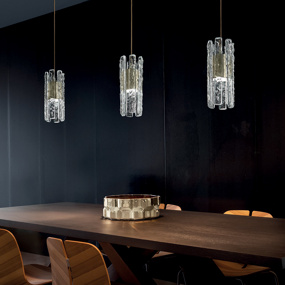 Masiero Vegas S RD12 Pendelleuchte Pendelleuchten - luxuriöse Verarbeitung aus Glas und Metall, Farbe Transparent