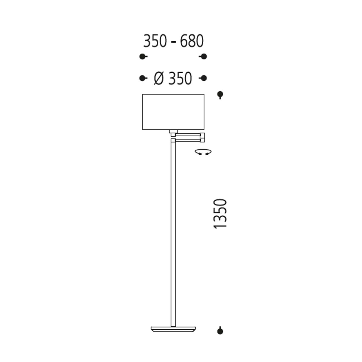 Stehleuchte, H: 135 cm, Nickel blank