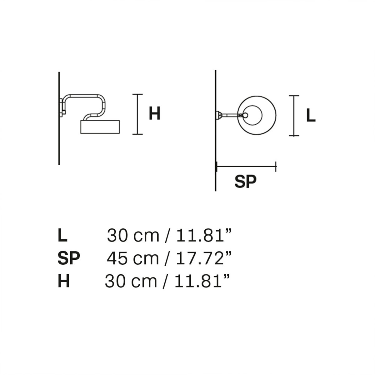Sound A1 Wandleuchte, L: 30 cm, H: 30 cm, T: 45 cm, Messing gebürstet & Schwarz matt, Retrofit