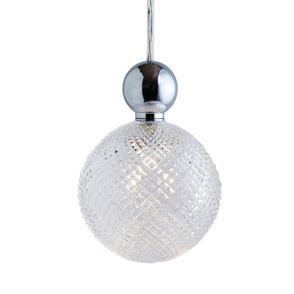 Uva Pendelleuchte Crystal L Ø 10 cm, Mini check, Silber, mit Einzelbaldachin