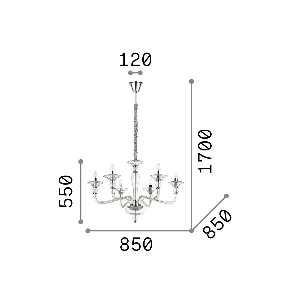 Danieli SP8 Glas Kronleuchter, Ø: 85 cm, Transparent, 8-flammig
