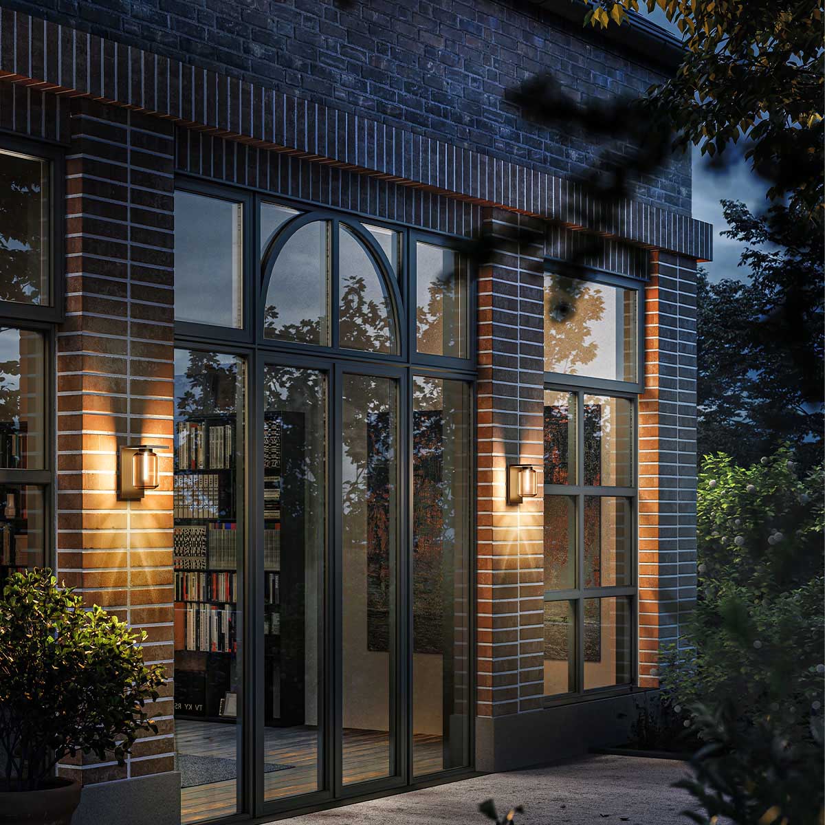 Zwei außen Wandleuchten moderne Laternen in schwarz an der Fassade Zwei außen Wandleuchten moderne Laternen in schwarz an der Fassade