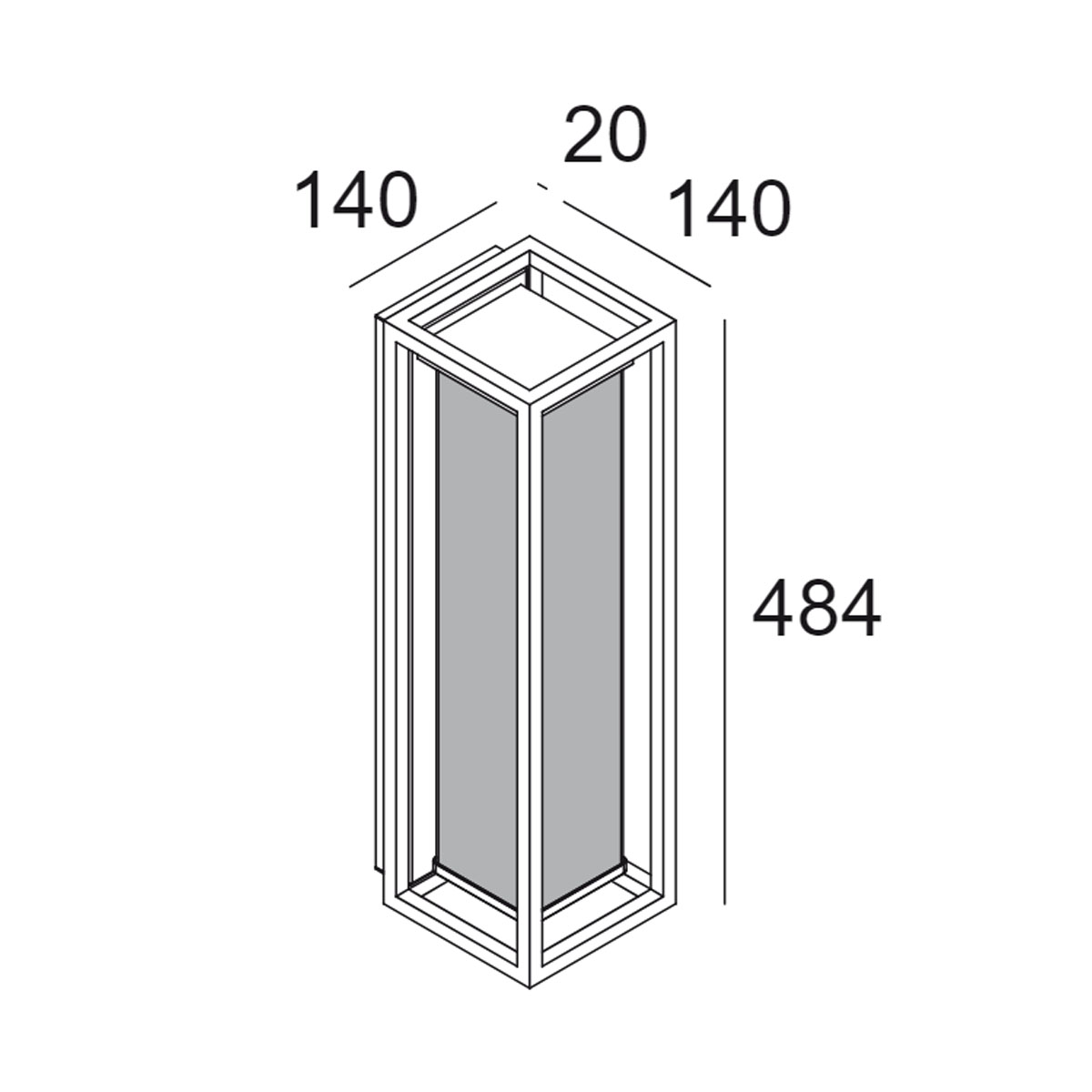 DeltaLight MONTUR L PC LED Wandleuchte, H: 48,4 cm – technische Zeichnung