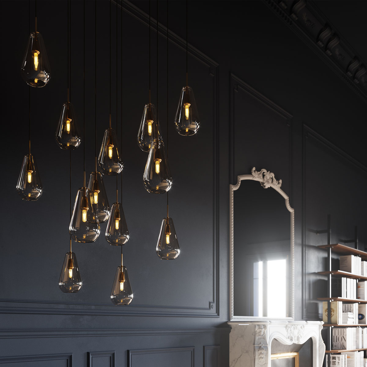 Anoli 13 Pendelleuchte, Ø: 96,5 cm, Gold transparent Anoli 13 Pendelleuchte, Ø: 96,5 cm, Opalglas
