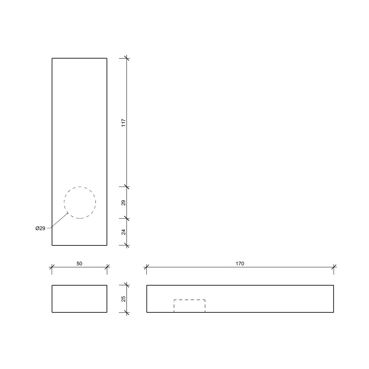 Wandlampe Decor Walther Flat in hochglänzendem Chrom, rechteckige, flache Form mit integrierter LED-Lichtöffnung an der Unterseite - technische Zeichnung