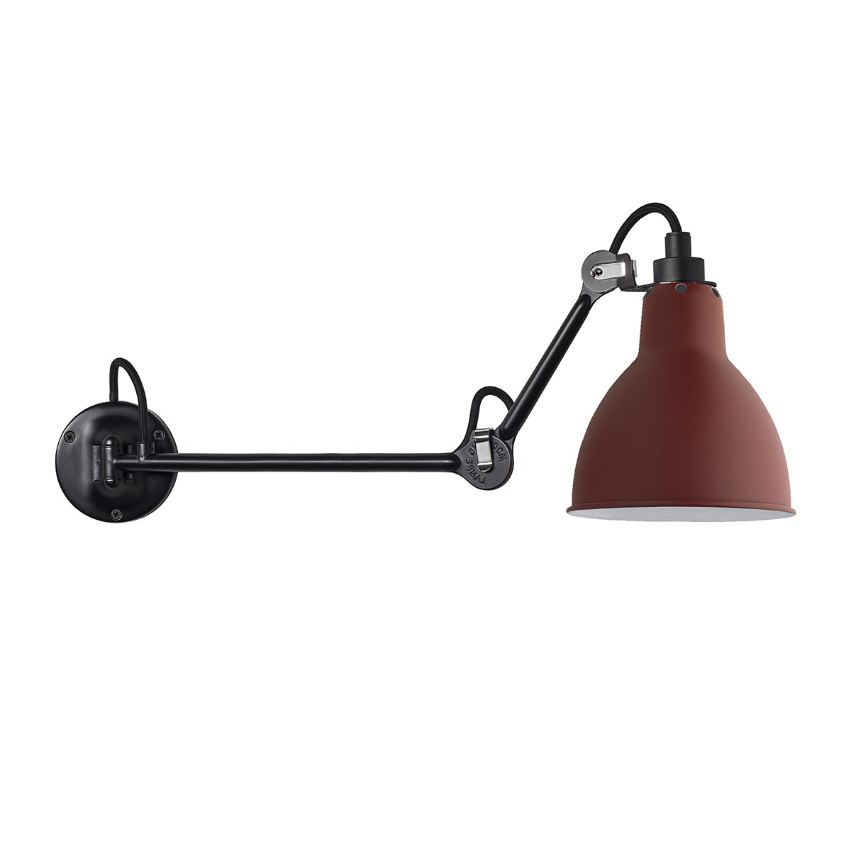 Lampe Gras N° 204 L40 Wandleuchte Schwarz, Schirm Rot