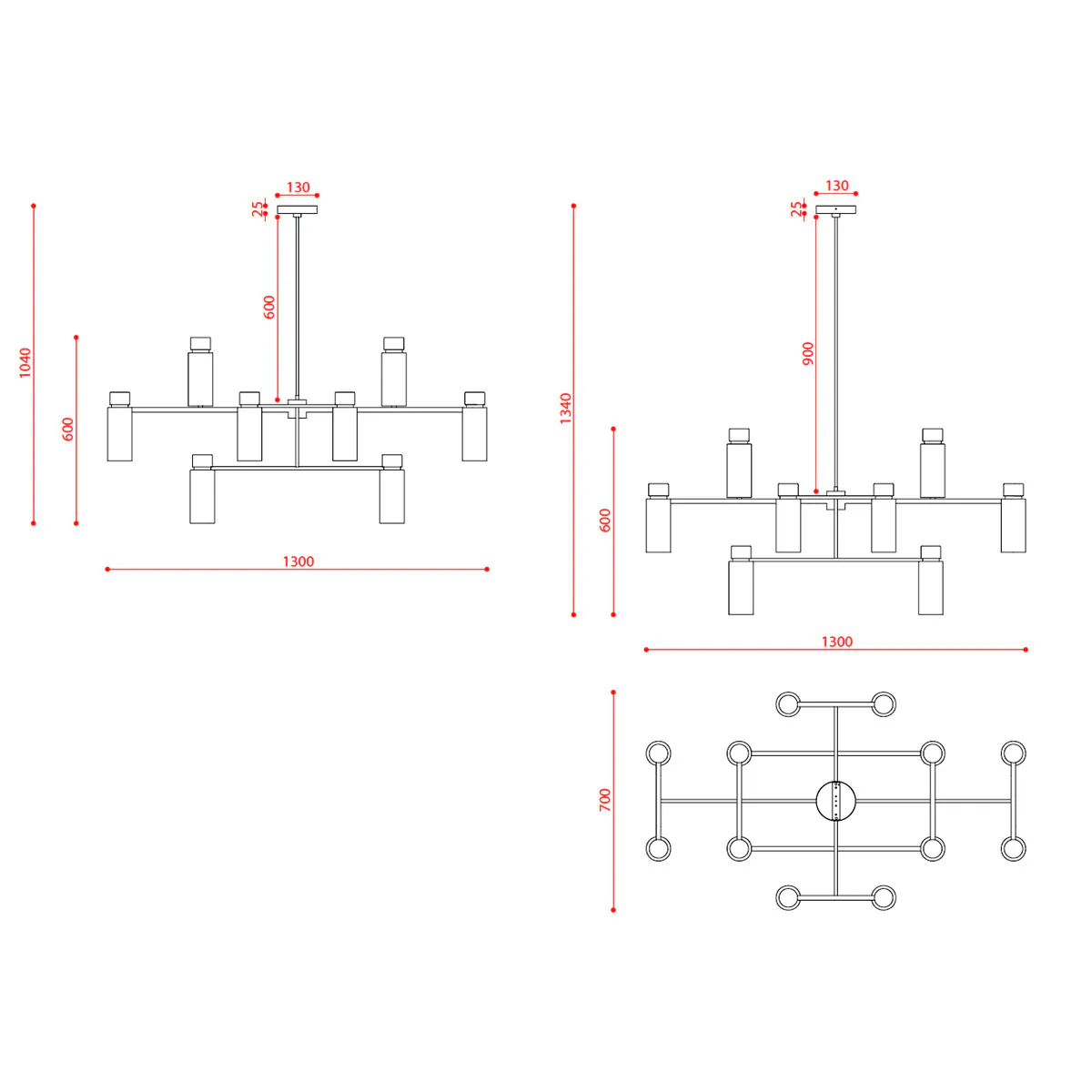 Osman 560.17 Pendelleuchte 16-flammig L: 130 cm, Schwarz Matt / Schwarz Chrom & Rauchglas