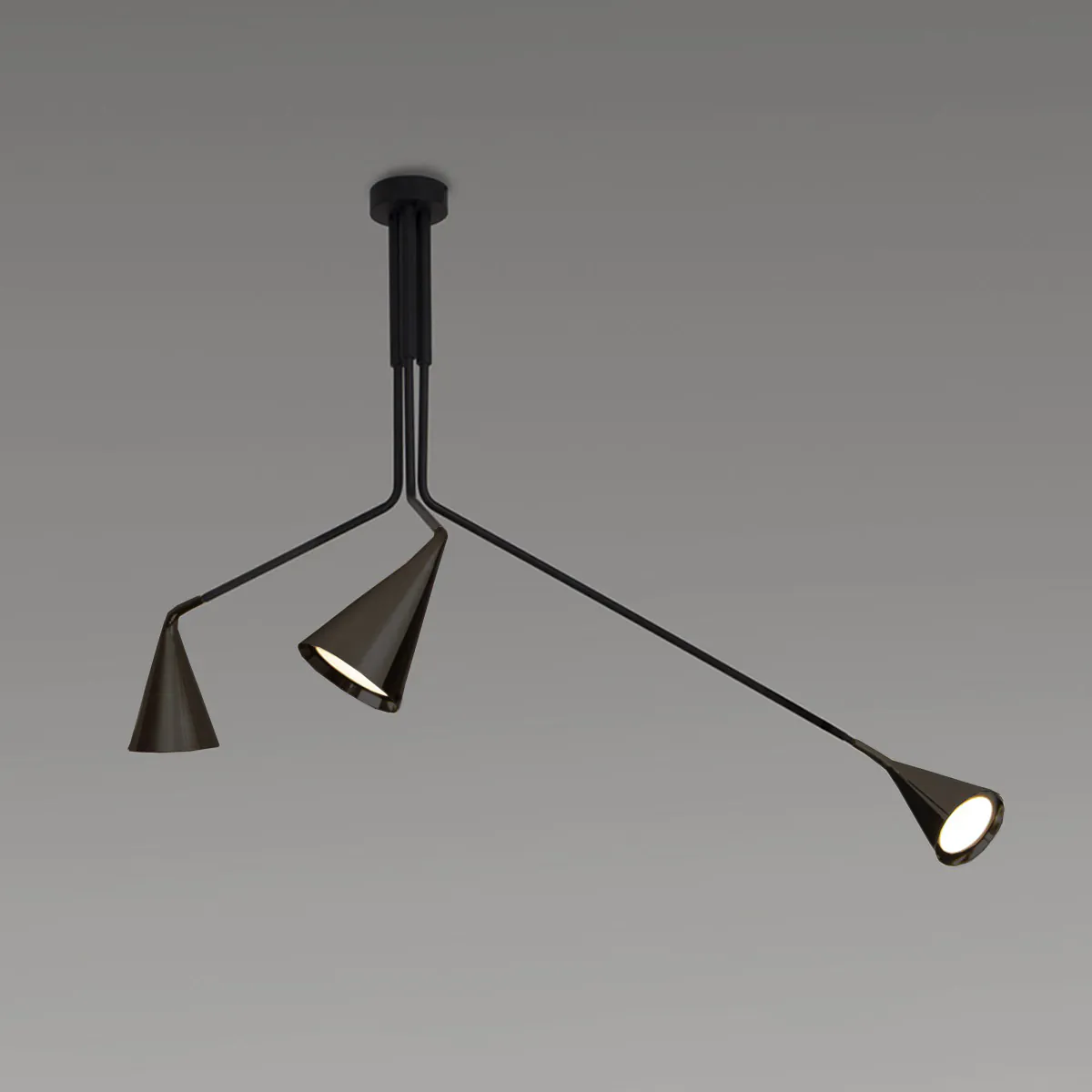 Gordon 561.13abc Deckenleuchte 3-flammig, Schwarz Matt & Schwarz Chrom