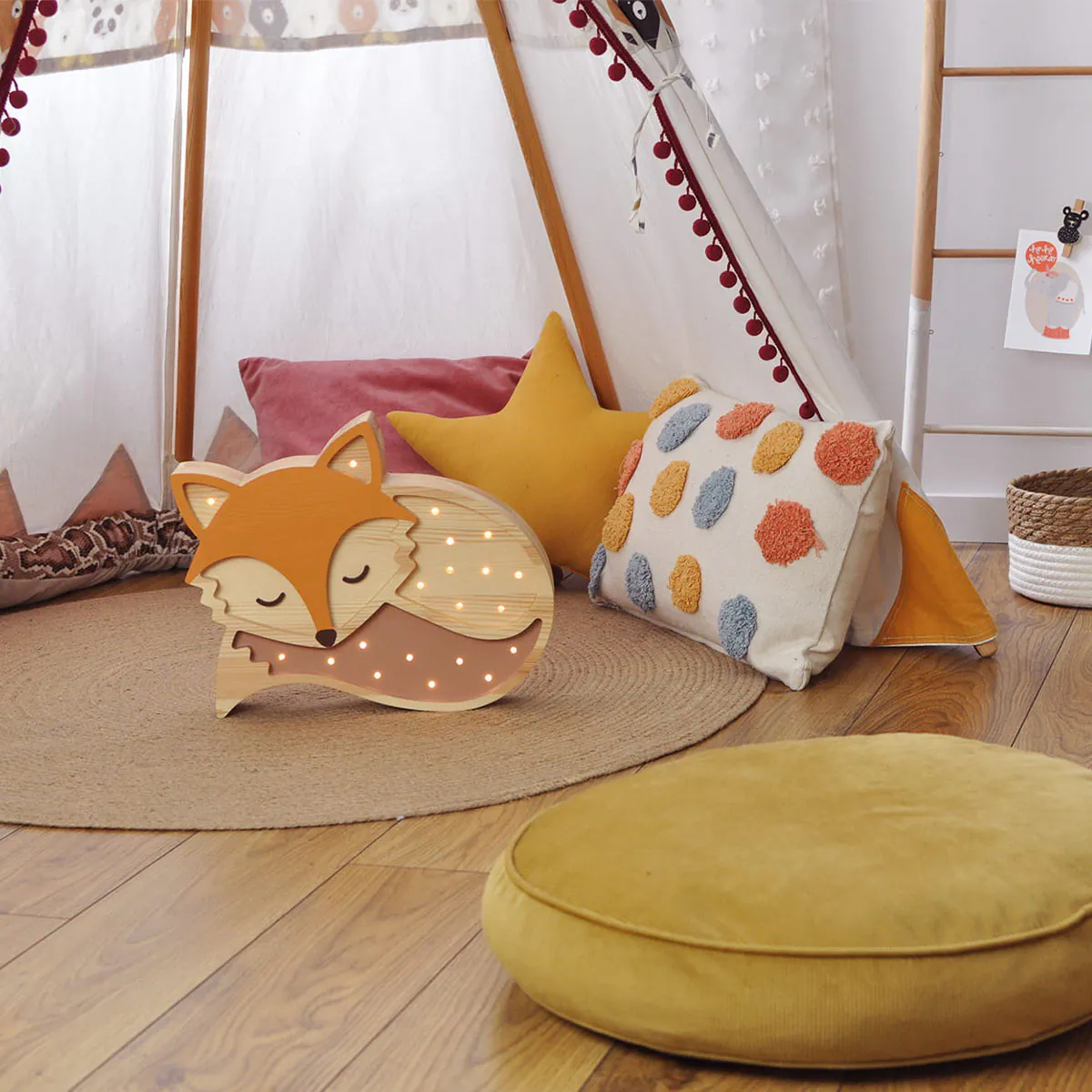 Kinder Nachtlicht Fuchs, Holz, braun/ orange, handgemacht