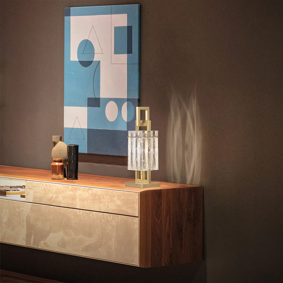 Masiero Crek TL1 Tischleuchte, H: 45 cm Tischleuchten - luxuriöse Verarbeitung aus Kristallglas und Metall, Farbe Messing