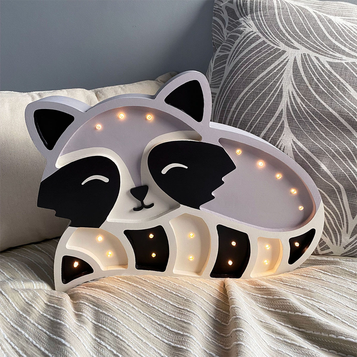 LED Kinderleuchte Waschbär aus Holz, handgemacht LED Kinderleuchte Waschbär aus Holz, handgemacht