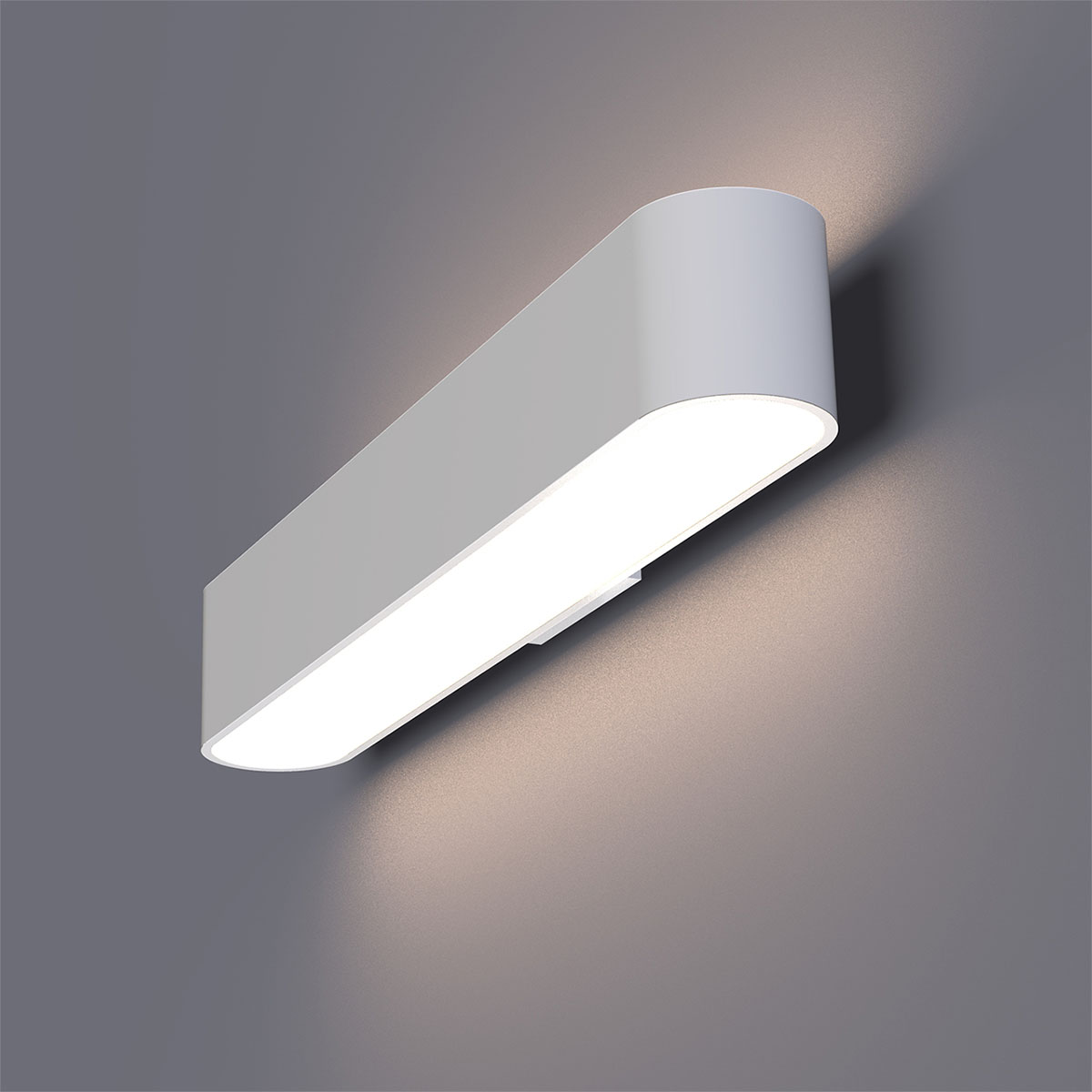 Oval office 8 Wandleuchte, H: 10 cm, B: 65,5 cm, Weiß matt, Extra-Warmweiß 2700K, DALI Oval office 8 Wandleuchte, H: 10 cm, B: 65,5 cm, Weiß matt, Warmweiß 3000K, Phase Cut