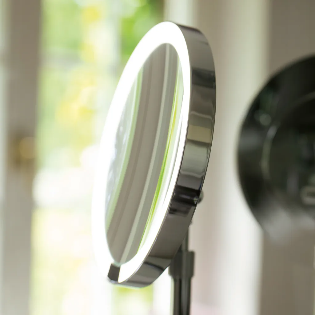 Just Look Plus SR Akku Tisch Schminkspiegel mit Licht Bad, H: 39-45 cm, Chrom, 7x Vergrößerung