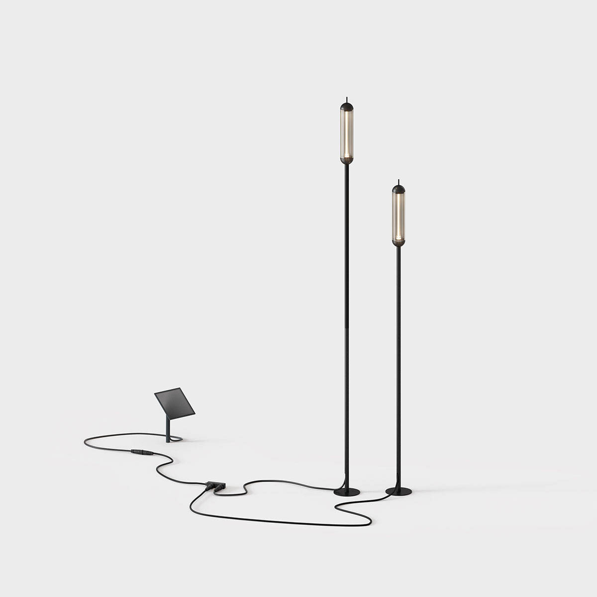 IP44.de reed solar set Erdspießleuchte Zwei Stabförmige Solar Erdspießlleuchten schwarz mit Kabel und Solarmodul