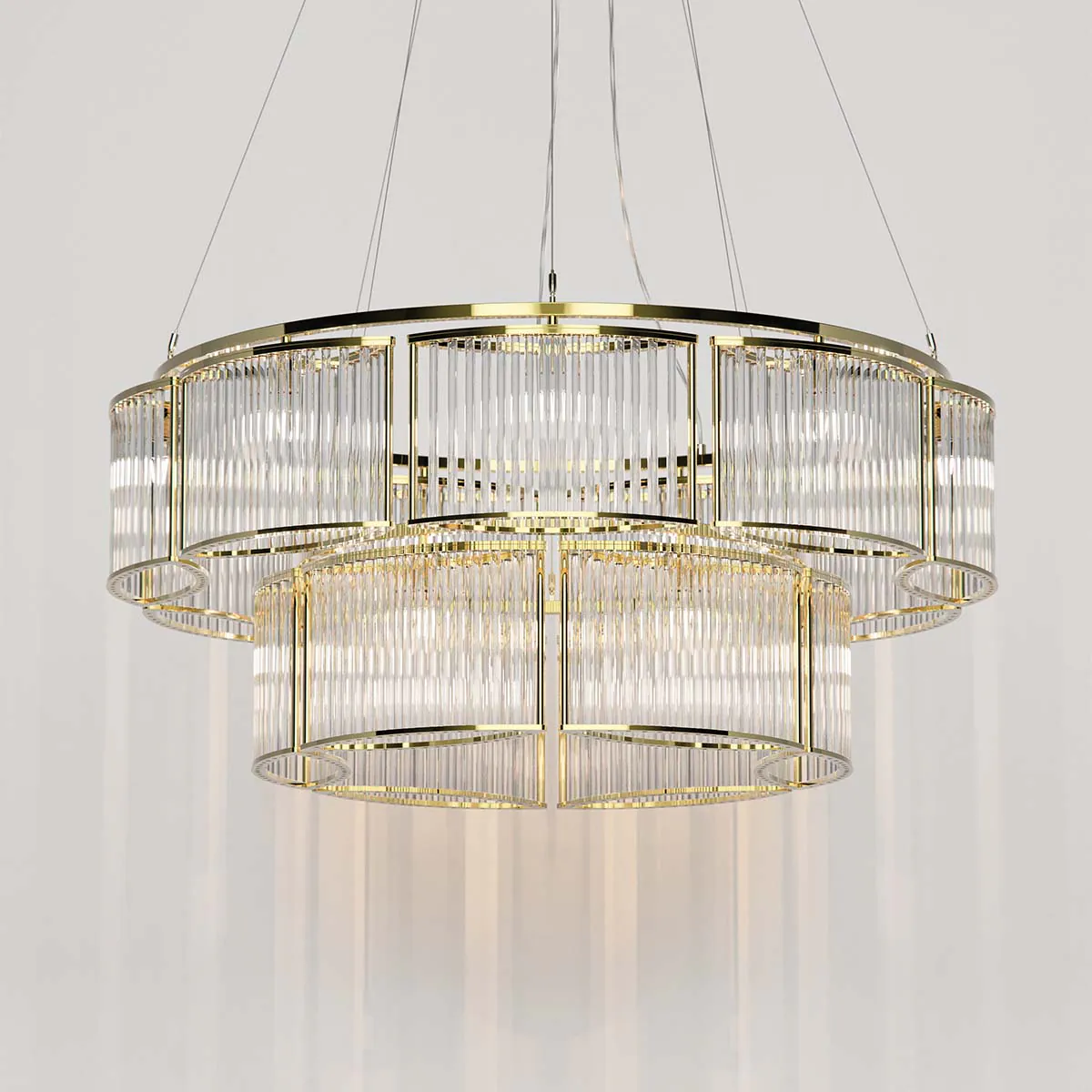 Edelstahl und satiniertem Glas Leuchte von Licht im Raum – Stilio 9/6 Kronleuchter, Ø: 100 cm, Messing anlaufgeschützt, architektonisches Design, blendfreies Licht