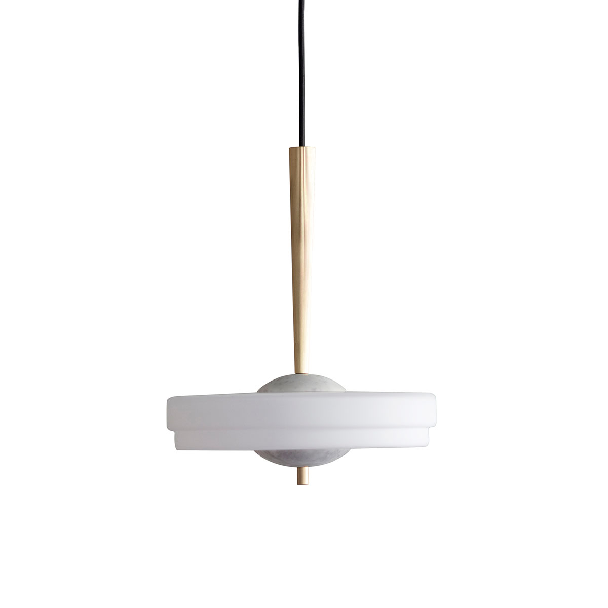 blendfreies Licht: Bert Frank Trave Pendelleuchte, Ø: 30 cm, Weiß – gefertigt aus goldfarbene Oberfläche und Glas und Marmor, handgefertigt